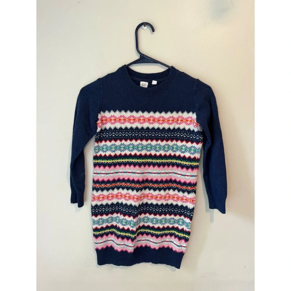 Gap Kids Navy Blue Fair Isle Knit Sweater Dress Girls Size Medium 8-9 Years
